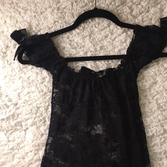 Black Lace & Satin Bows Lingerie Top - Picture 11 of 11